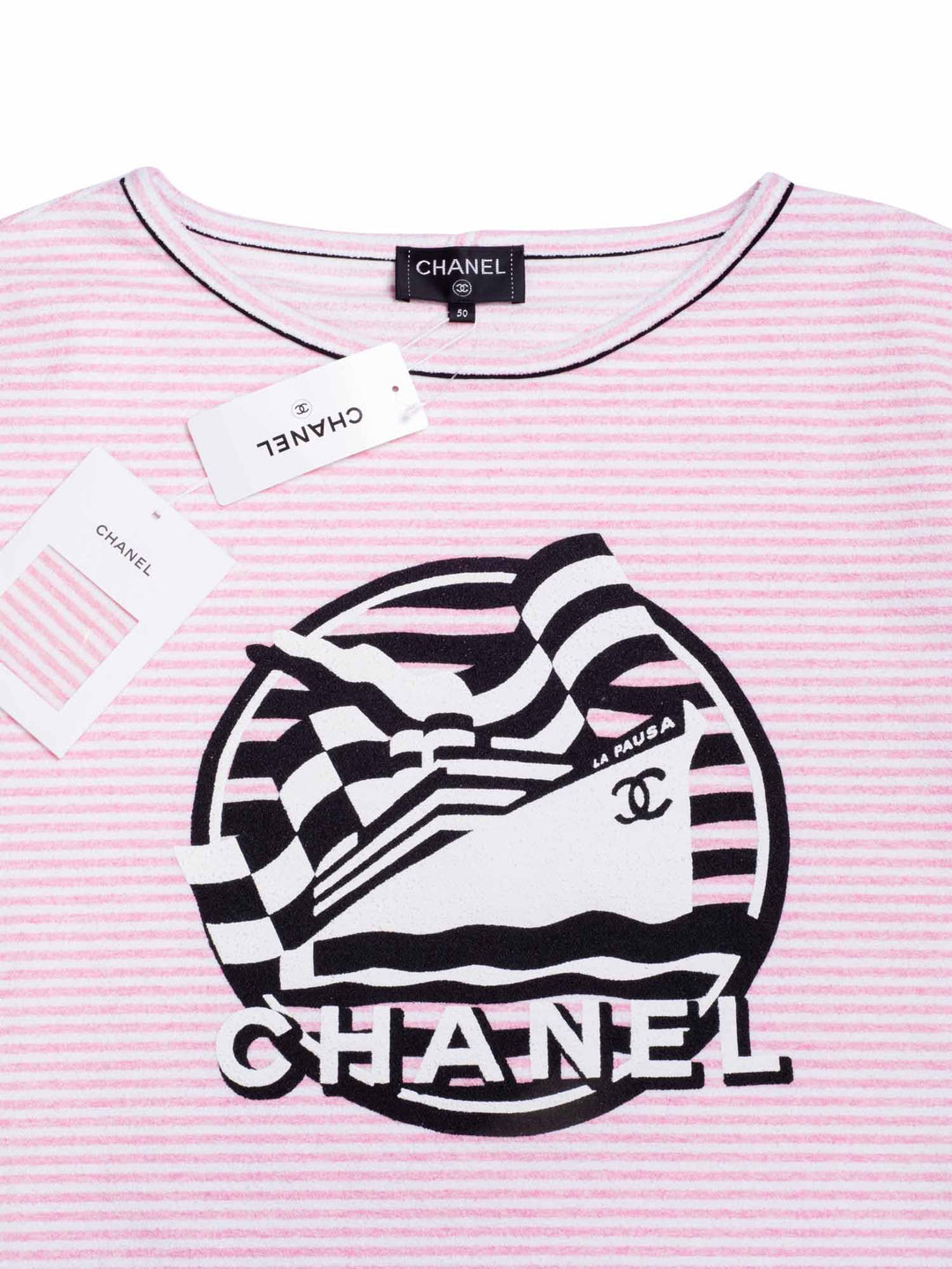 Top Quality Chanel CC Logo Cotton Terrycloth La Pausa T-Shirt Unisex Pink