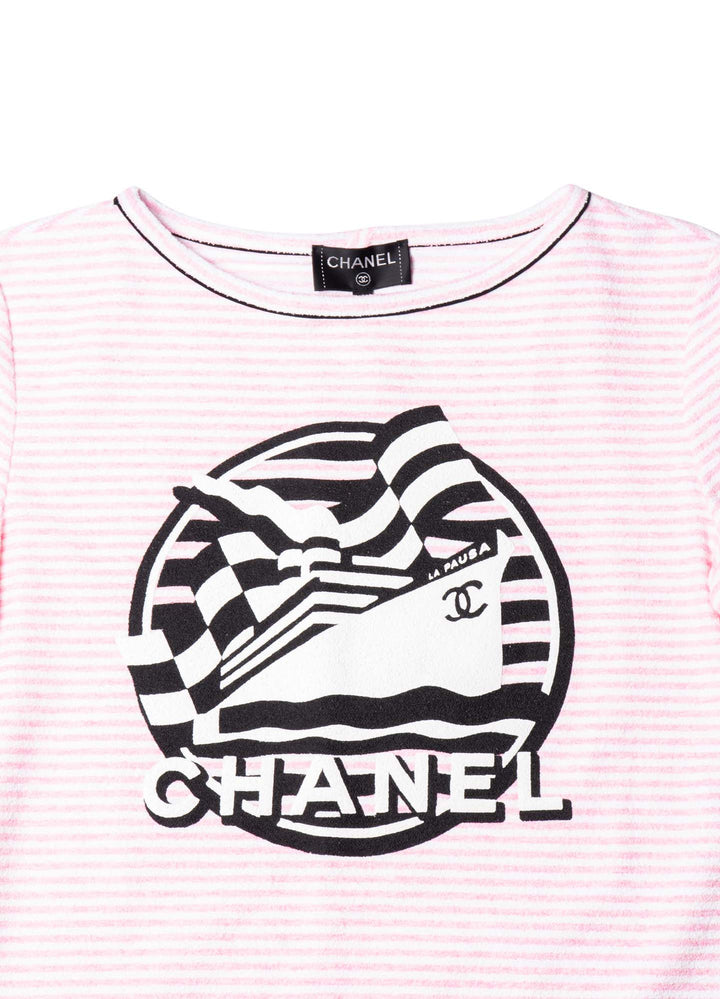 Top Quality Chanel CC Logo Cotton Terrycloth La Pausa T-Shirt Unisex Pink