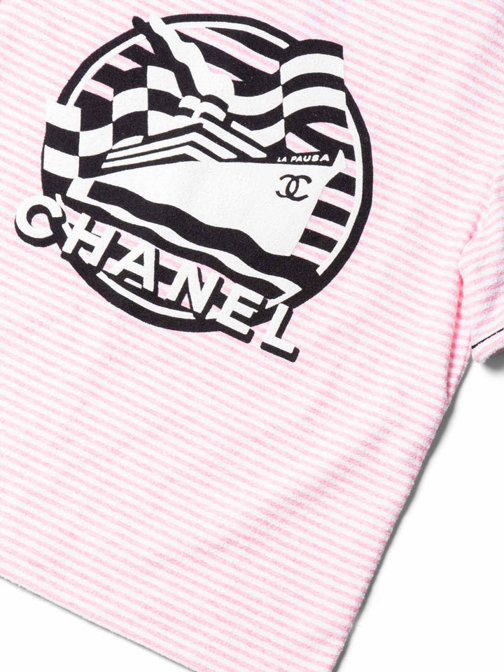 Top Quality Chanel CC Logo Cotton Terrycloth La Pausa T-Shirt Unisex Pink