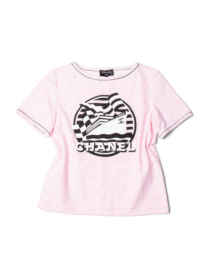 Top Quality Chanel CC Logo Cotton Terrycloth La Pausa T-Shirt Unisex Pink