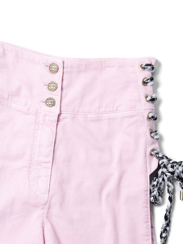 Top Quality Chanel CC Logo Cotton Tweed Lace Up High Waisted Shorts Pink