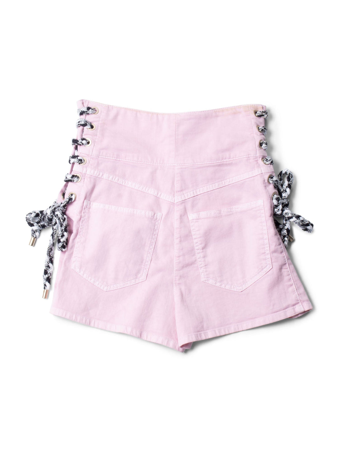 Top Quality Chanel CC Logo Cotton Tweed Lace Up High Waisted Shorts Pink