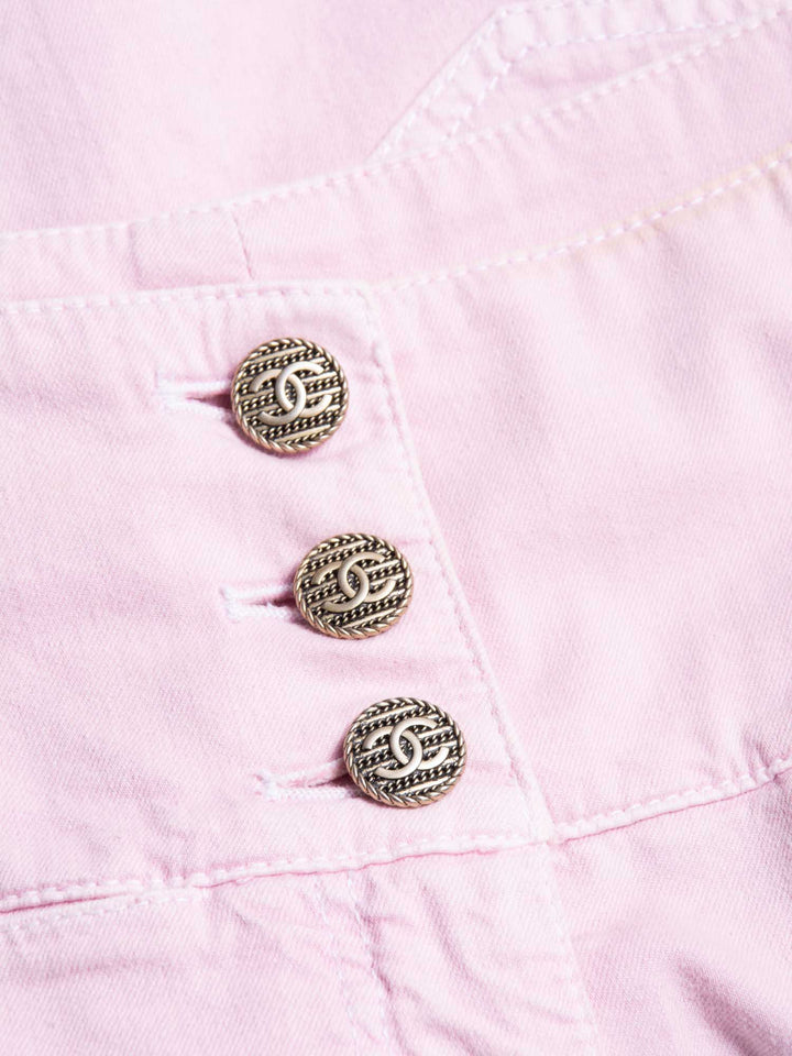 Top Quality Chanel CC Logo Cotton Tweed Lace Up High Waisted Shorts Pink