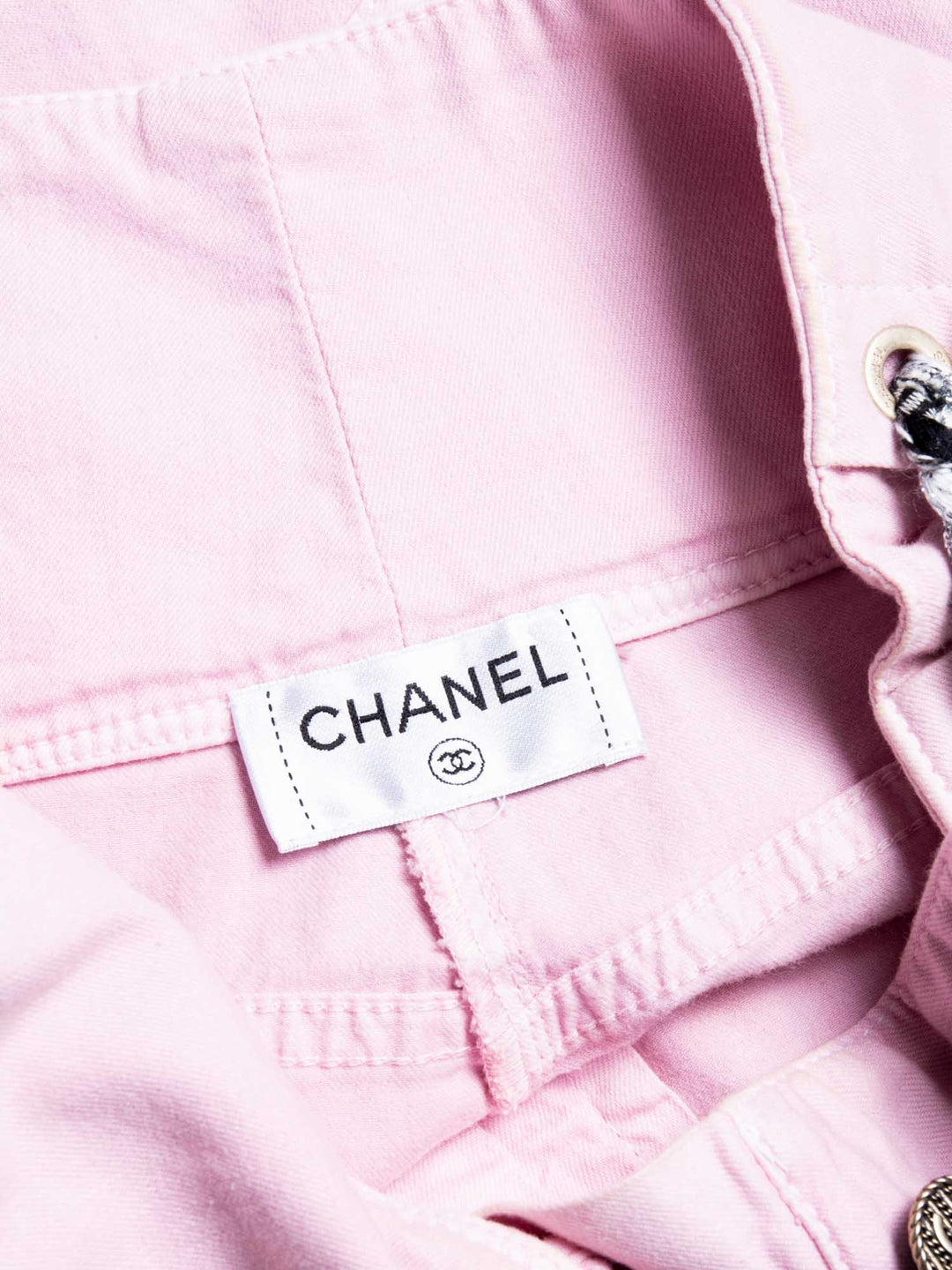 Top Quality Chanel CC Logo Cotton Tweed Lace Up High Waisted Shorts Pink