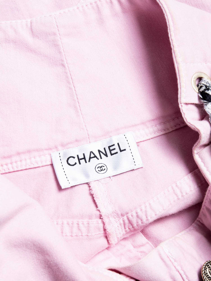 Top Quality Chanel CC Logo Cotton Tweed Lace Up High Waisted Shorts Pink