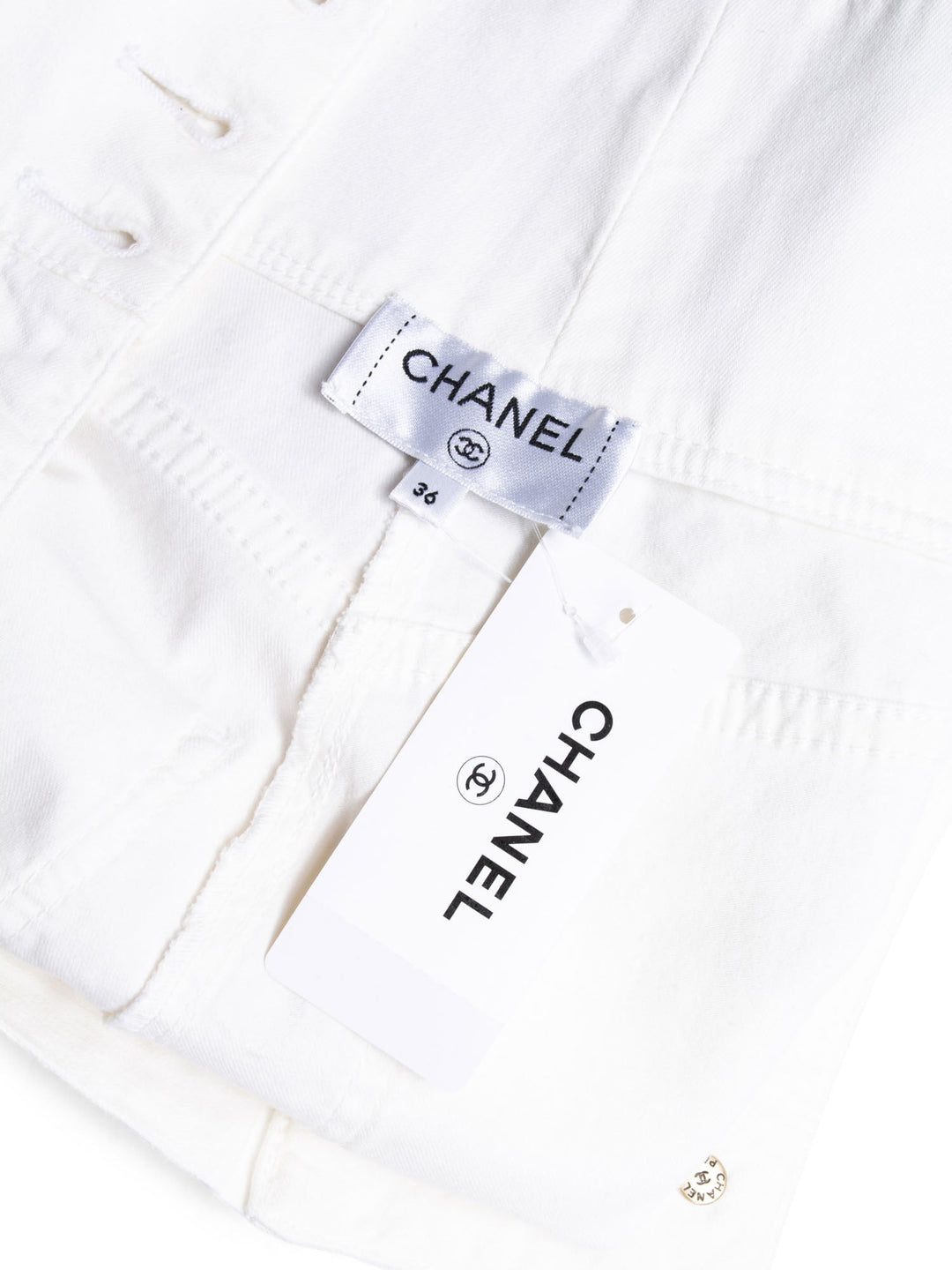 Top Quality Chanel CC Logo Cotton Tweed Lace Up High Waisted Shorts White Black