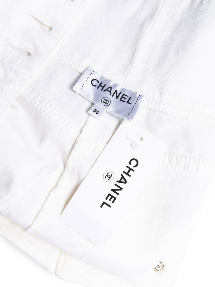 Top Quality Chanel CC Logo Cotton Tweed Lace Up High Waisted Shorts White Black