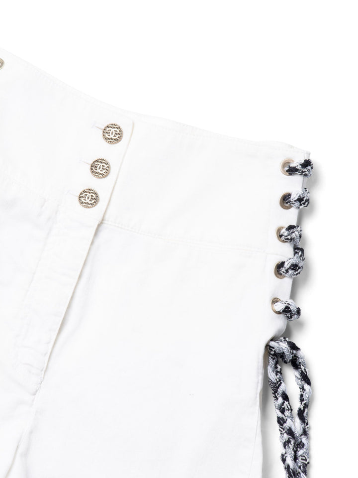Top Quality Chanel CC Logo Cotton Tweed Lace Up High Waisted Shorts White Black