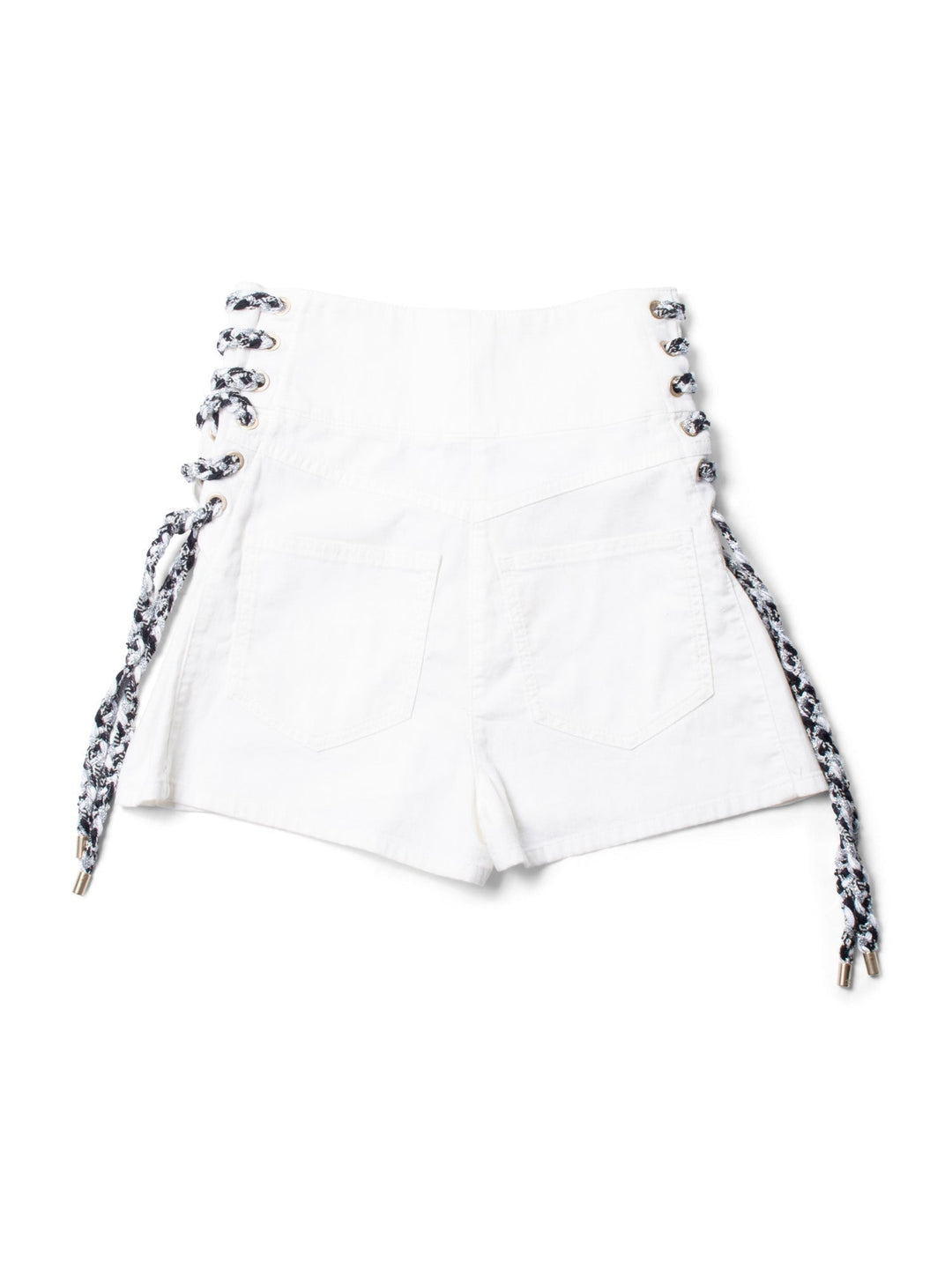 Top Quality Chanel CC Logo Cotton Tweed Lace Up High Waisted Shorts White Black