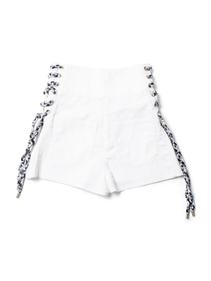 Top Quality Chanel CC Logo Cotton Tweed Lace Up High Waisted Shorts White Black