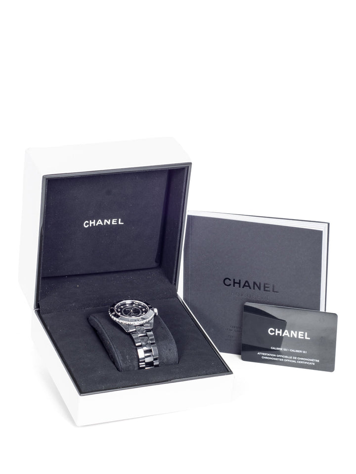 Top Quality Chanel CC Logo Diamond J12 Watch Black Onyx