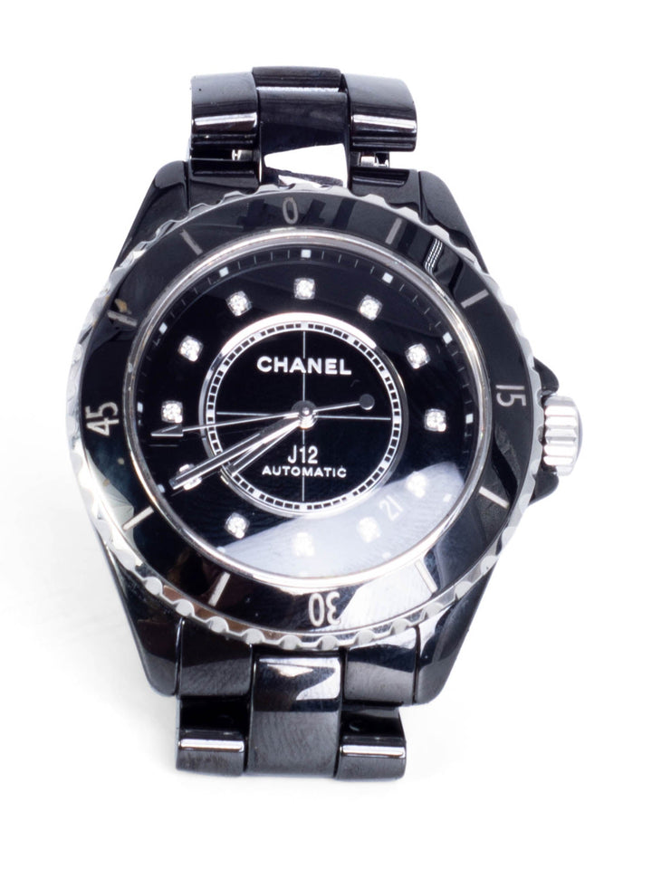 Top Quality Chanel CC Logo Diamond J12 Watch Black Onyx