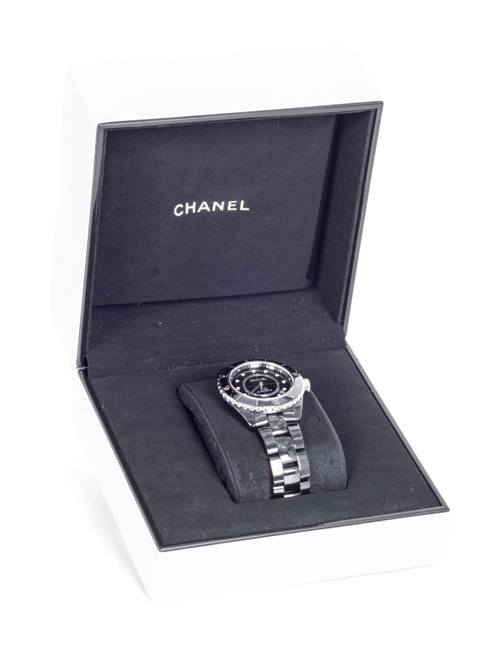 Top Quality Chanel CC Logo Diamond J12 Watch Black Onyx