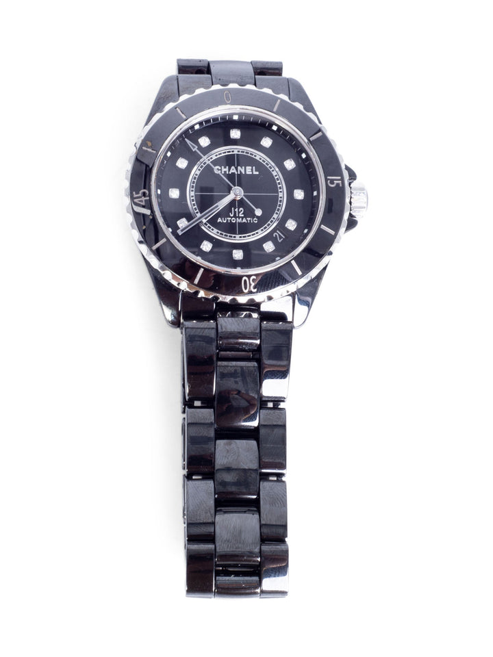 Top Quality Chanel CC Logo Diamond J12 Watch Black Onyx