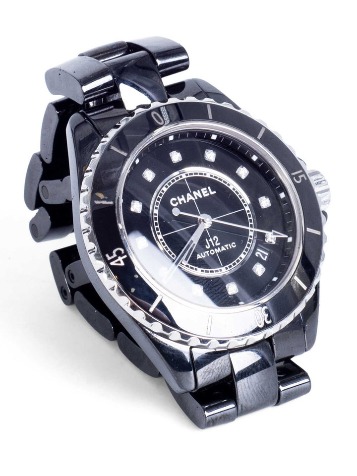 Top Quality Chanel CC Logo Diamond J12 Watch Black Onyx