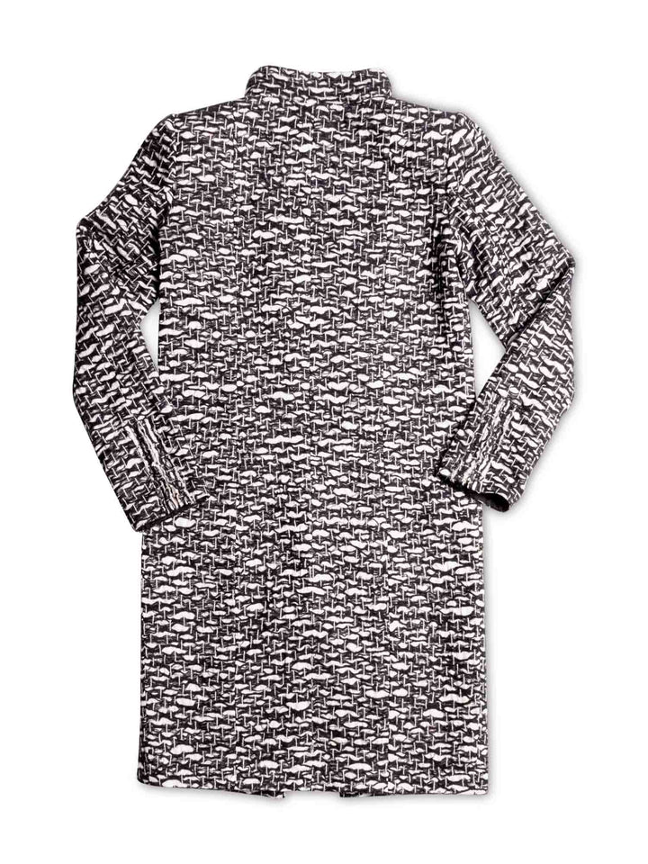 Top Quality Chanel CC Logo Fantasy Tweed Fringe A-Line Coat Black White