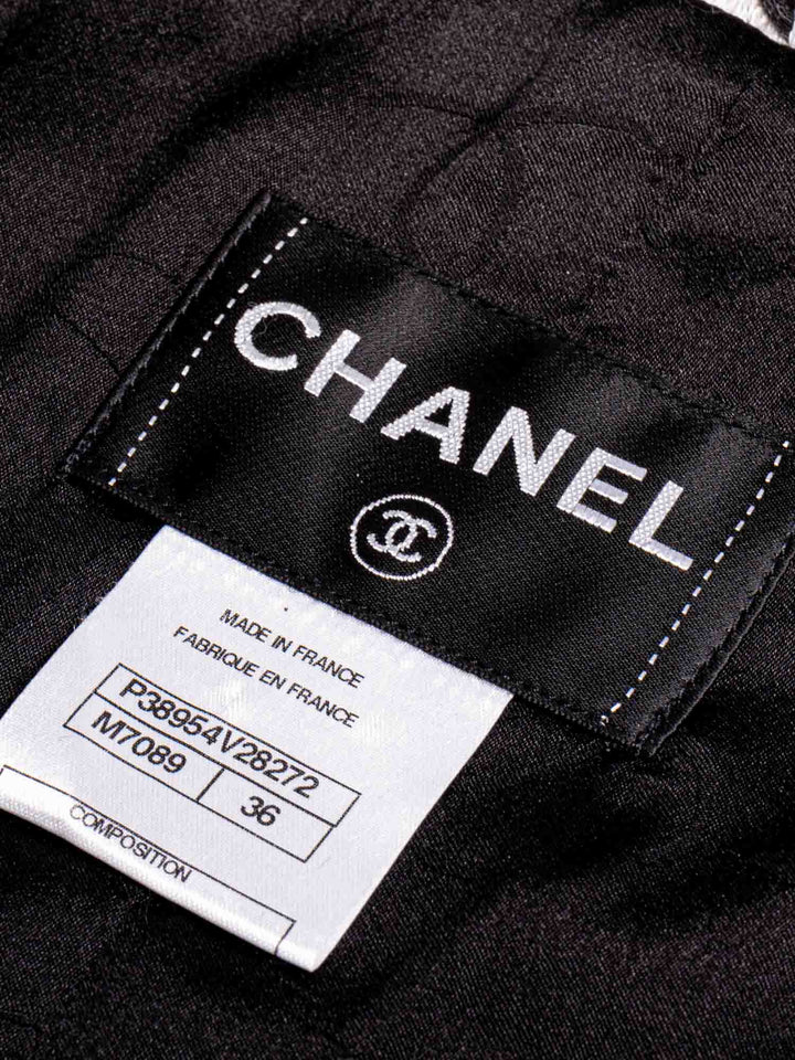 Top Quality Chanel CC Logo Fantasy Tweed Fringe A-Line Coat Black White