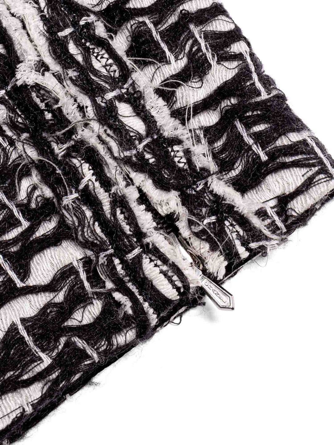 Top Quality Chanel CC Logo Fantasy Tweed Fringe A-Line Coat Black White