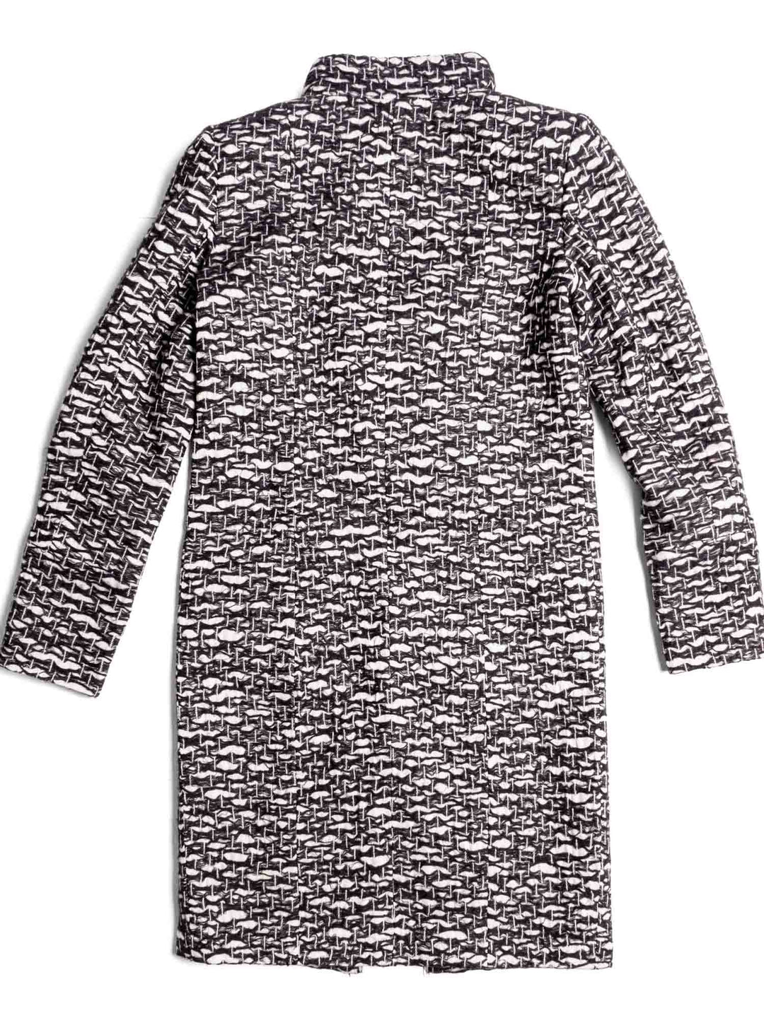 Top Quality Chanel CC Logo Fantasy Tweed Fringe A-Line Coat Black White