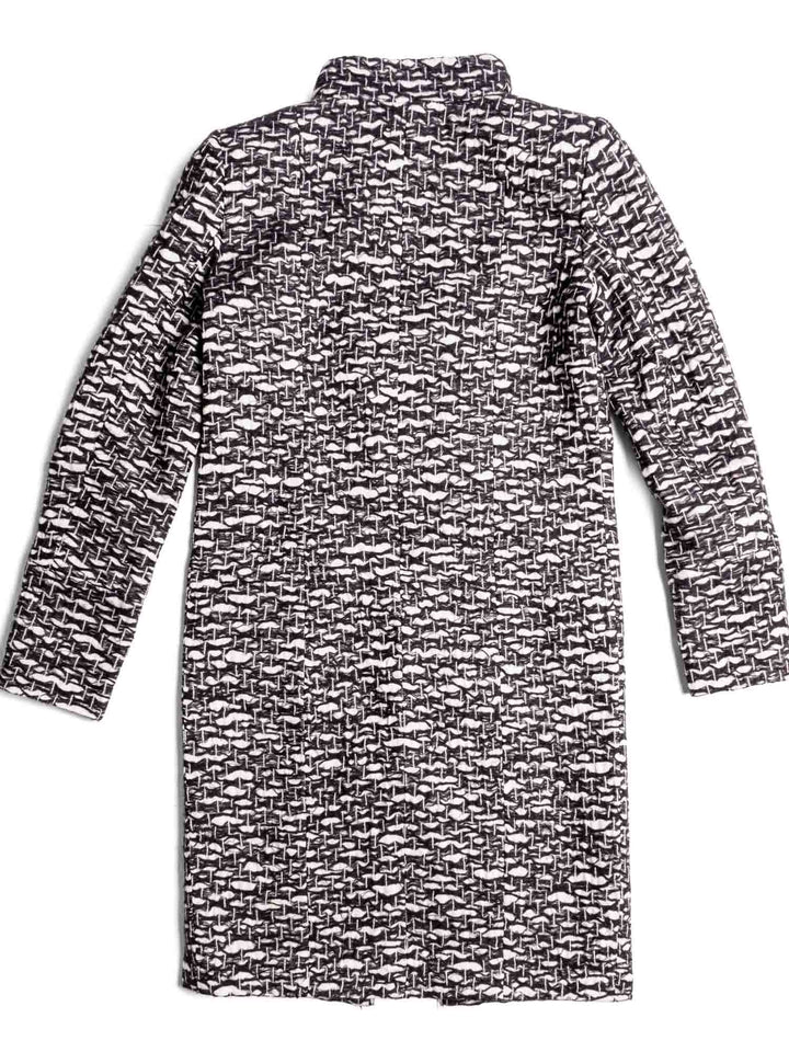 Top Quality Chanel CC Logo Fantasy Tweed Fringe A-Line Coat Black White