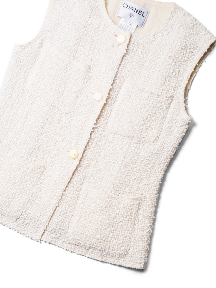Top Quality Chanel CC Logo Fantasy Tweed Patch Pocket Vest Ivory