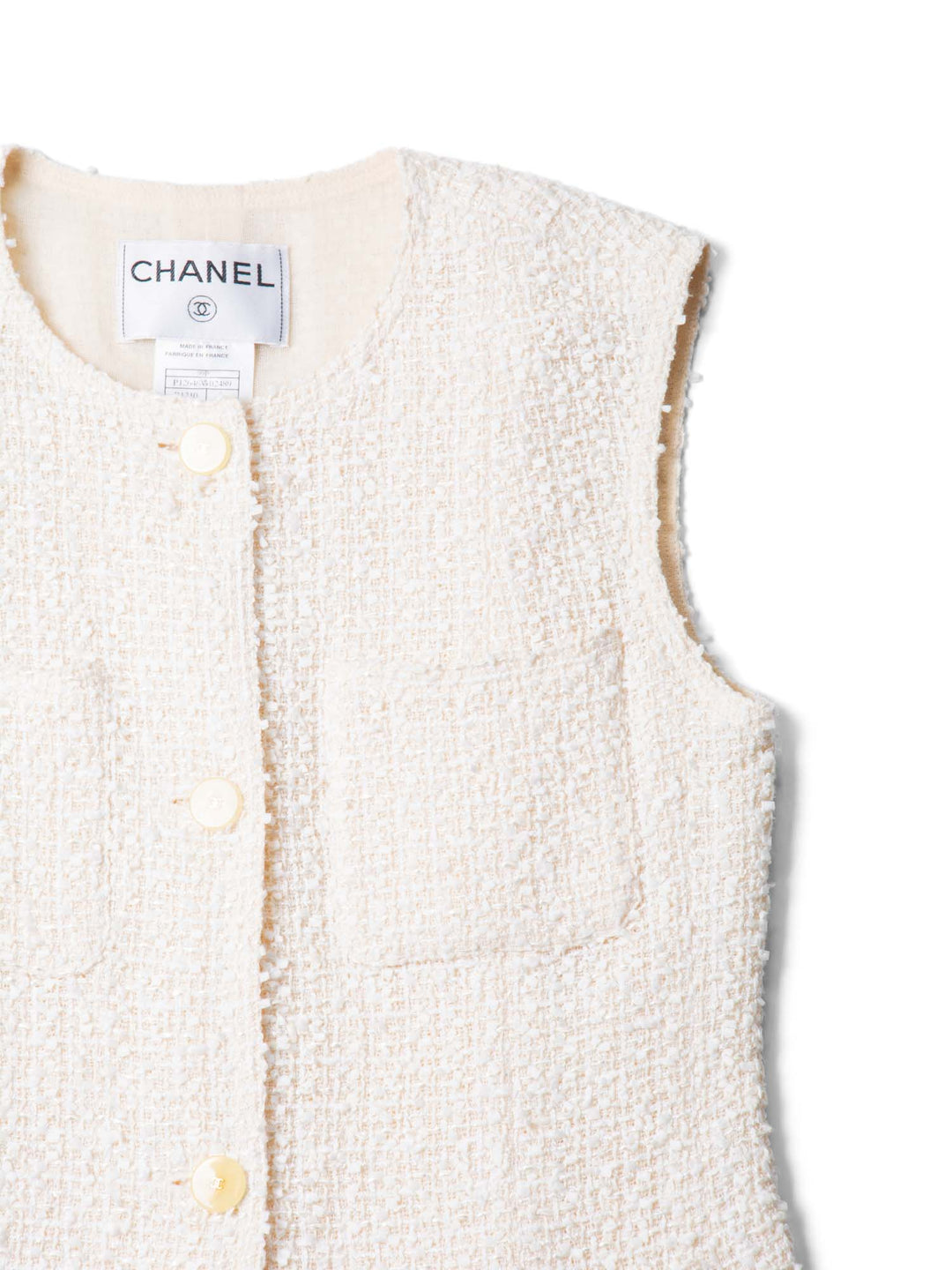 Top Quality Chanel CC Logo Fantasy Tweed Patch Pocket Vest Ivory