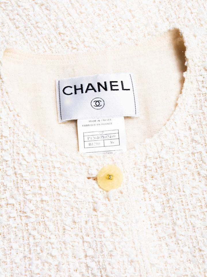 Top Quality Chanel CC Logo Fantasy Tweed Patch Pocket Vest Ivory