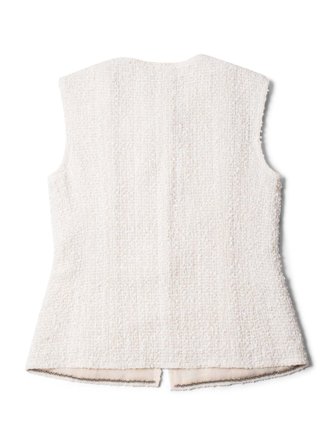 Top Quality Chanel CC Logo Fantasy Tweed Patch Pocket Vest Ivory