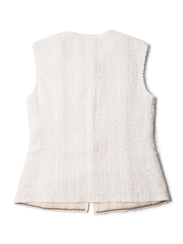 Top Quality Chanel CC Logo Fantasy Tweed Patch Pocket Vest Ivory