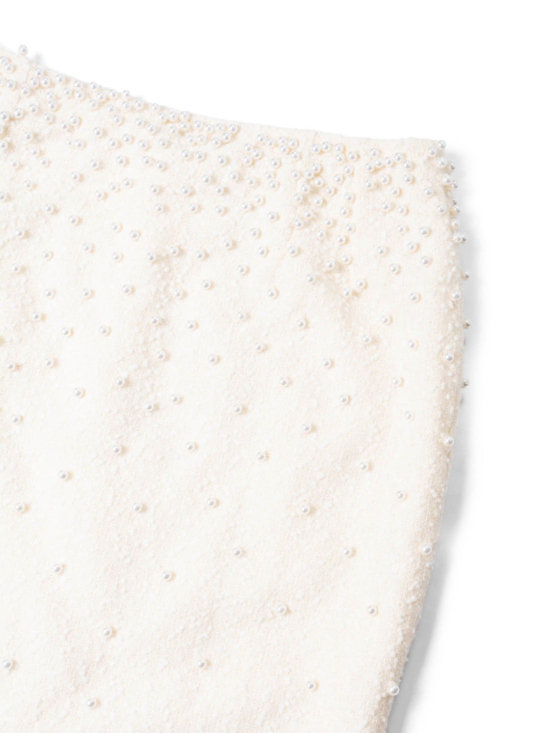 Top Quality Chanel CC Logo Fantasy Tweed Pearl Two Piece Mermaid Maxi Skirt Vest Ivory