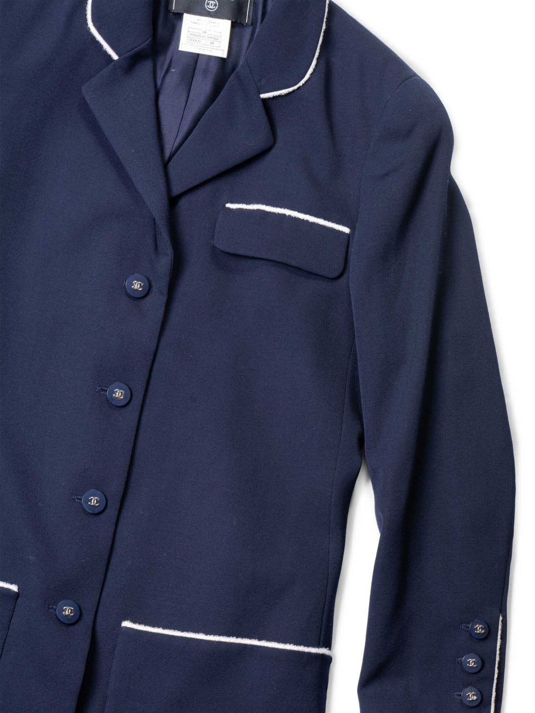 Top Quality Chanel CC Logo Fringe Wool Jacket Navy Ivory