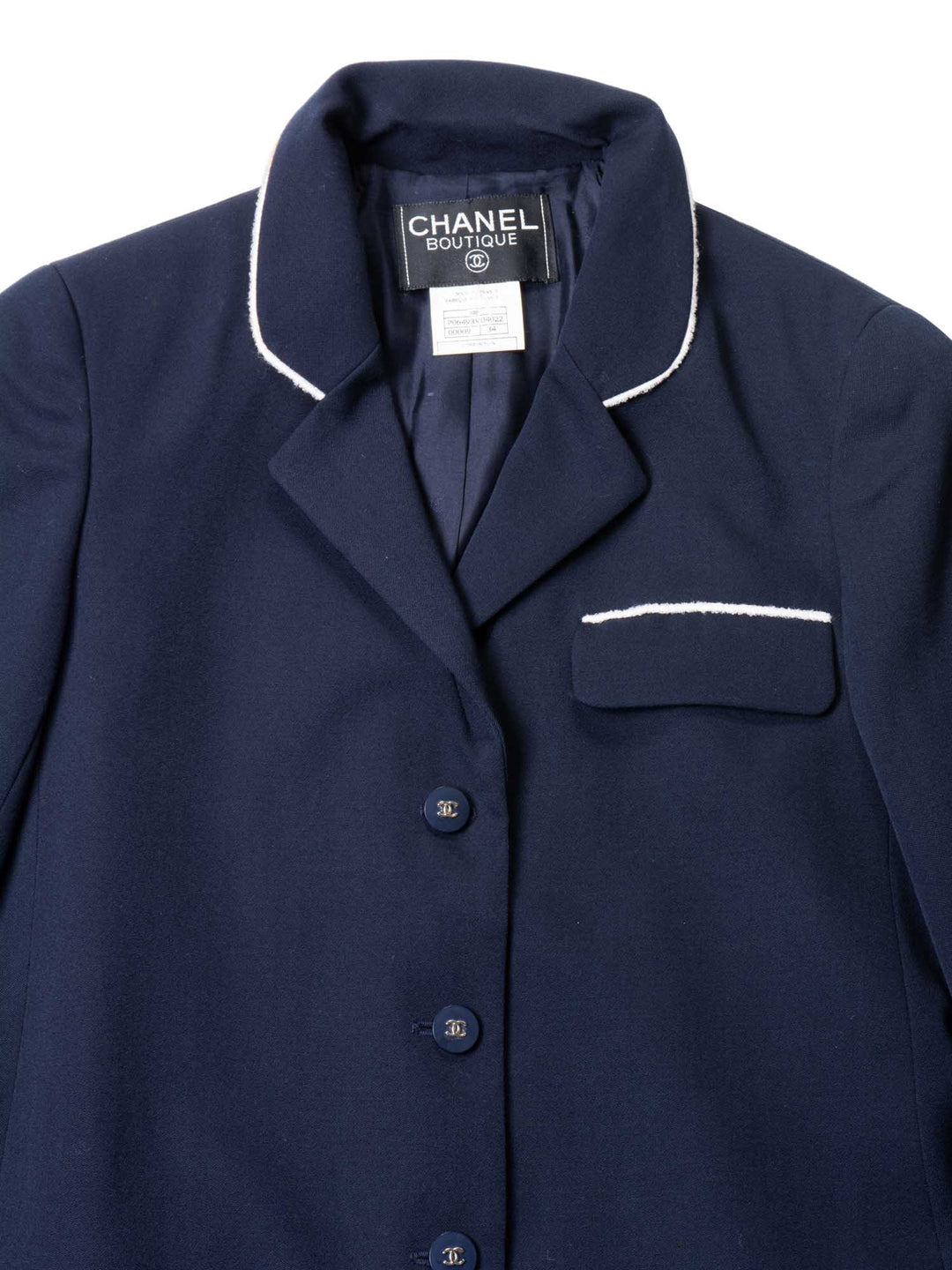 Top Quality Chanel CC Logo Fringe Wool Jacket Navy Ivory