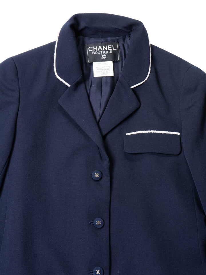 Top Quality Chanel CC Logo Fringe Wool Jacket Navy Ivory