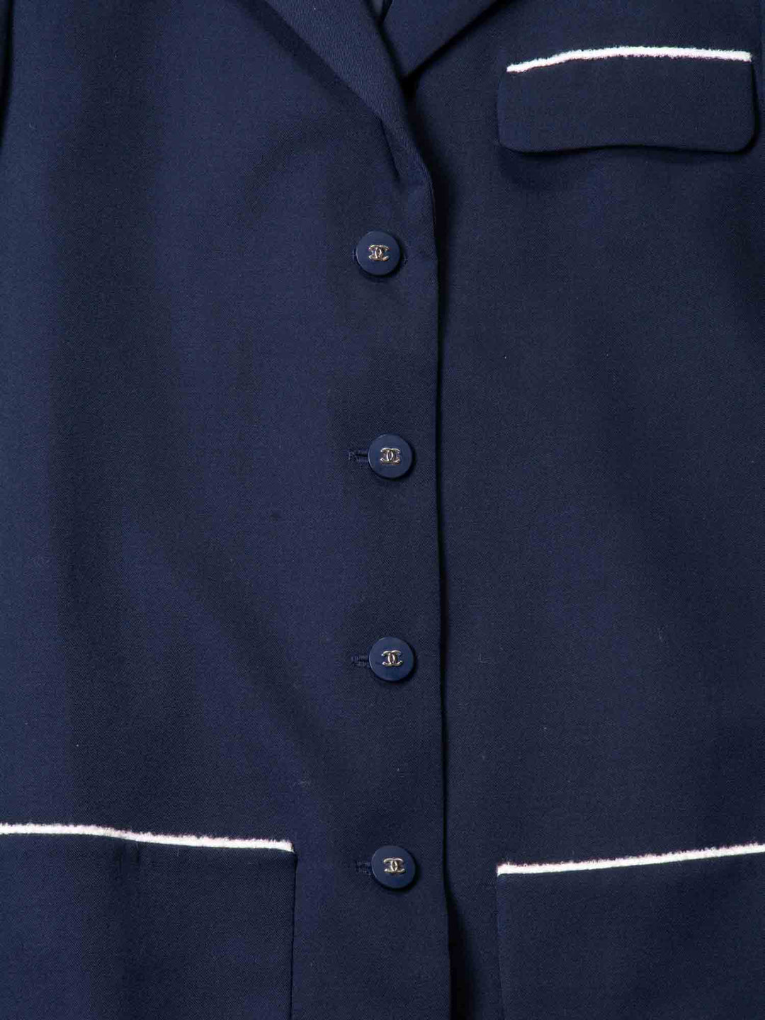 Top Quality Chanel CC Logo Fringe Wool Jacket Navy Ivory