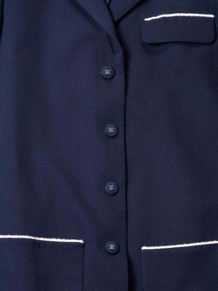 Top Quality Chanel CC Logo Fringe Wool Jacket Navy Ivory