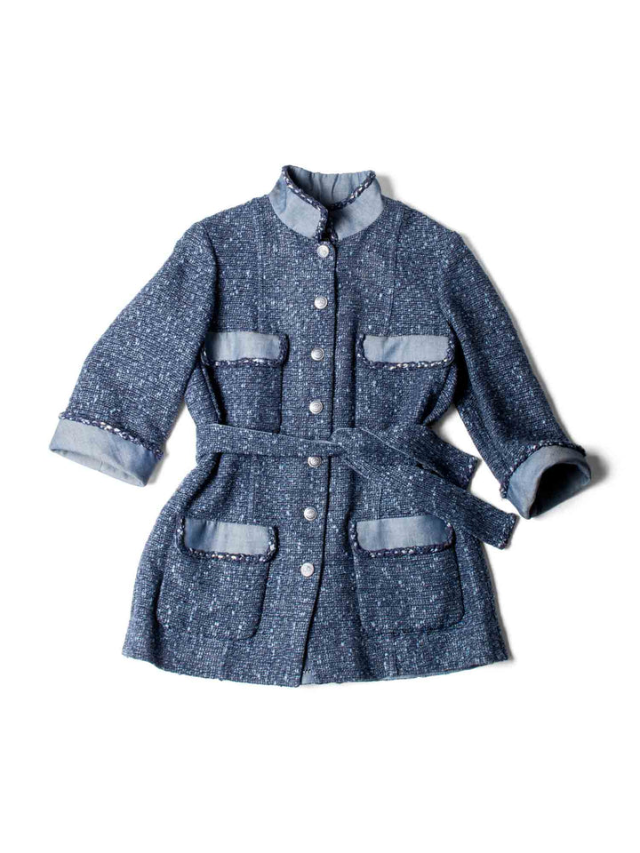 CHANEL CC Logo Fringy Fantasy Tweed Jacket Blue-designer resale