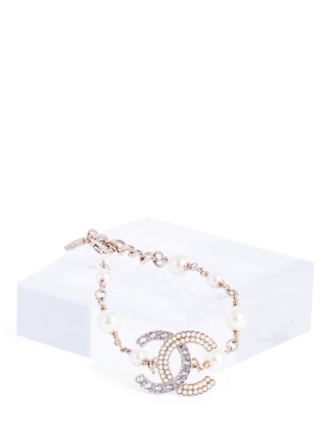 Top Quality Chanel CC Logo Gold Pearl Bracelet White