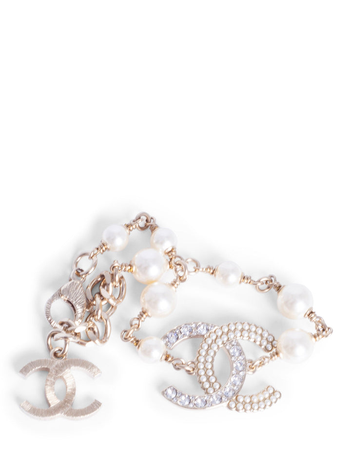 Top Quality Chanel CC Logo Gold Pearl Bracelet White