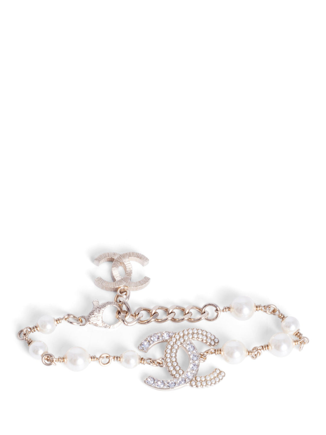 Top Quality Chanel CC Logo Gold Pearl Bracelet White