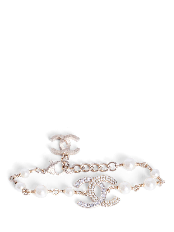 Top Quality Chanel CC Logo Gold Pearl Bracelet White