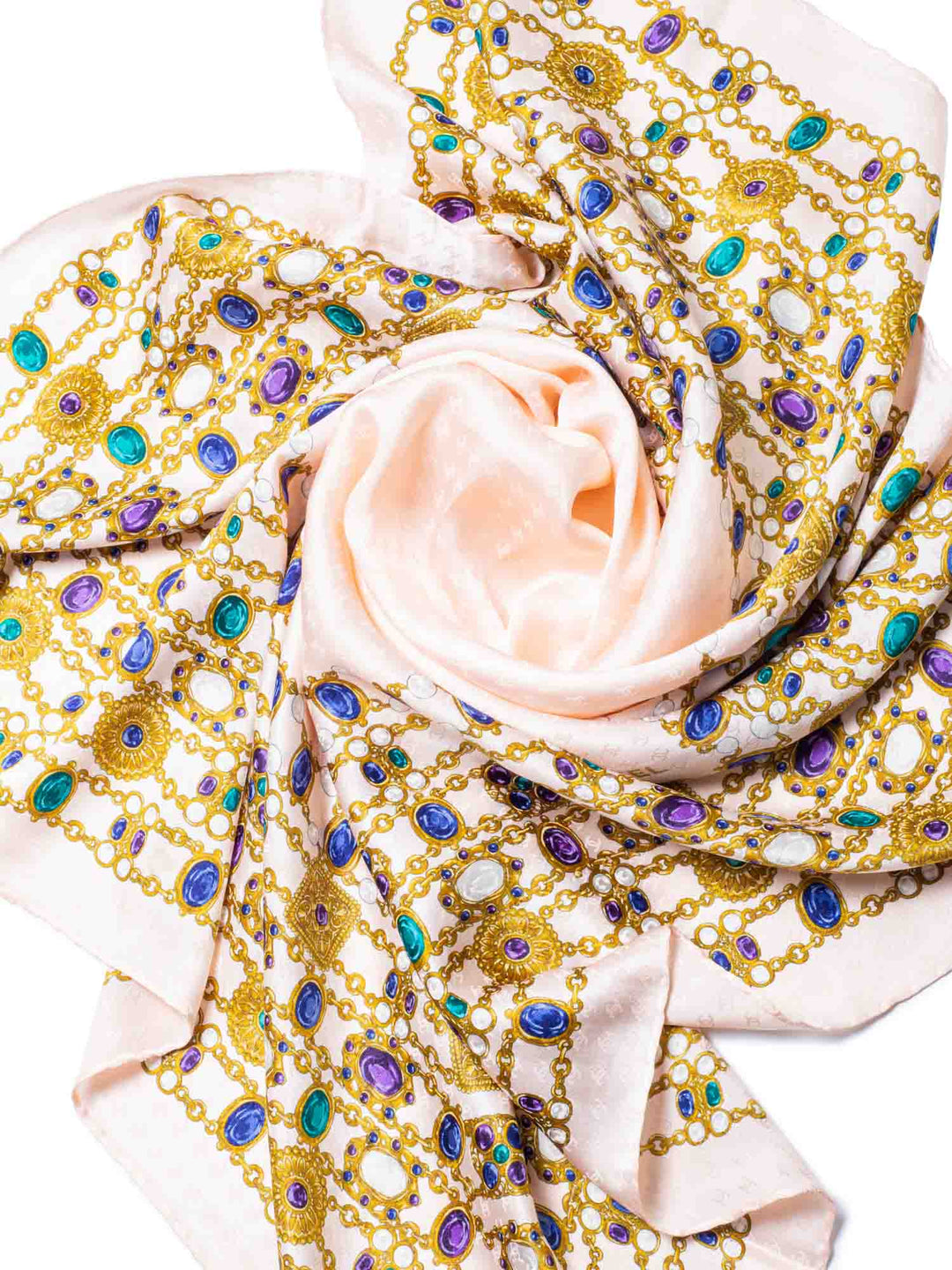 Top Quality Chanel CC Logo Gripoix Jewels Scarf Pink Multicolor