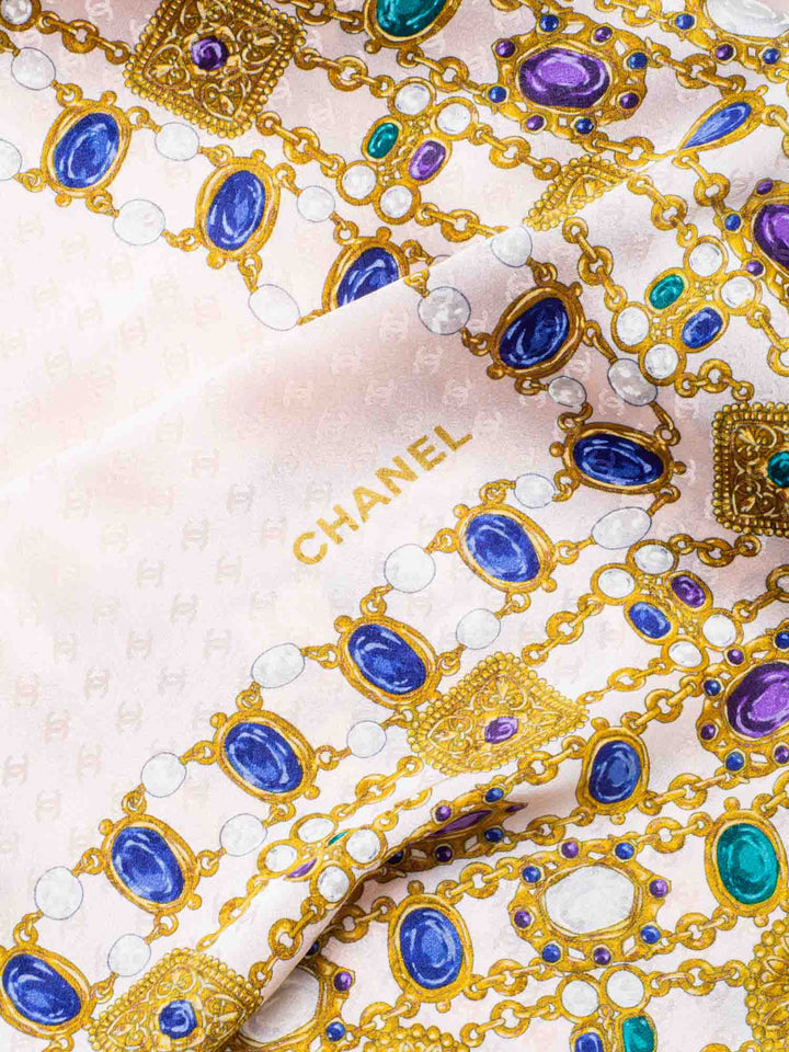 Top Quality Chanel CC Logo Gripoix Jewels Scarf Pink Multicolor