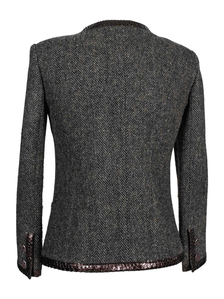 Top Quality Chanel CC Logo Gripoix Tweed Fringe Fitted Jacket Green