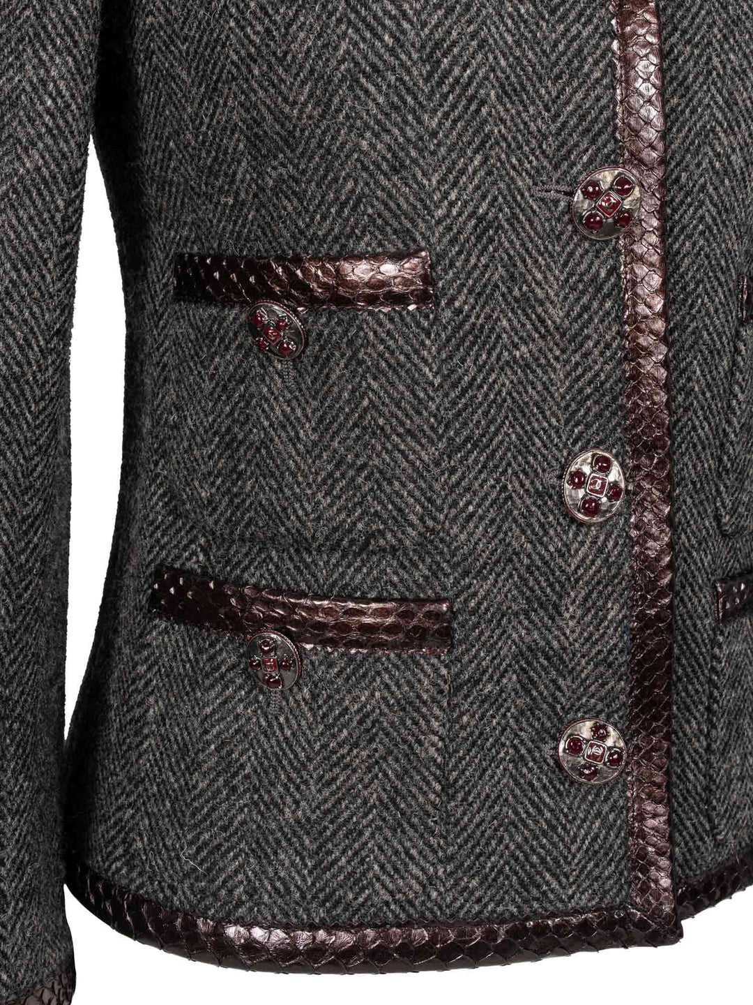 Top Quality Chanel CC Logo Gripoix Tweed Fringe Fitted Jacket Green