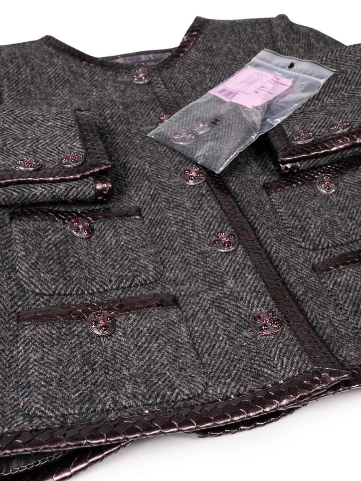 Top Quality Chanel CC Logo Gripoix Tweed Fringe Fitted Jacket Green