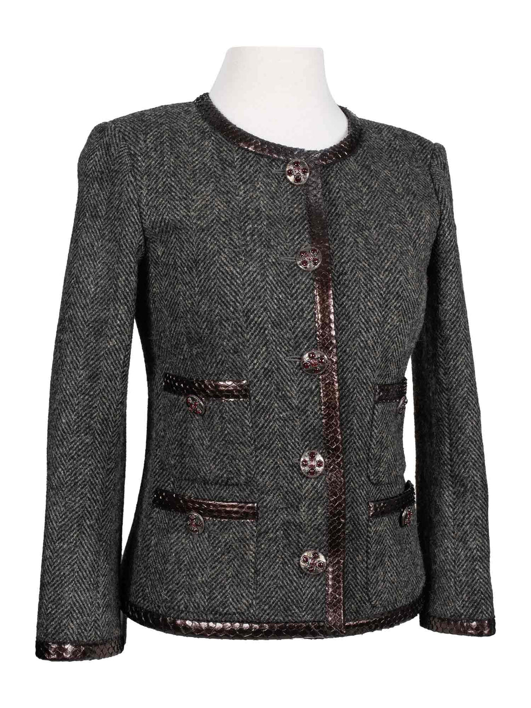 Top Quality Chanel CC Logo Gripoix Tweed Fringe Fitted Jacket Green