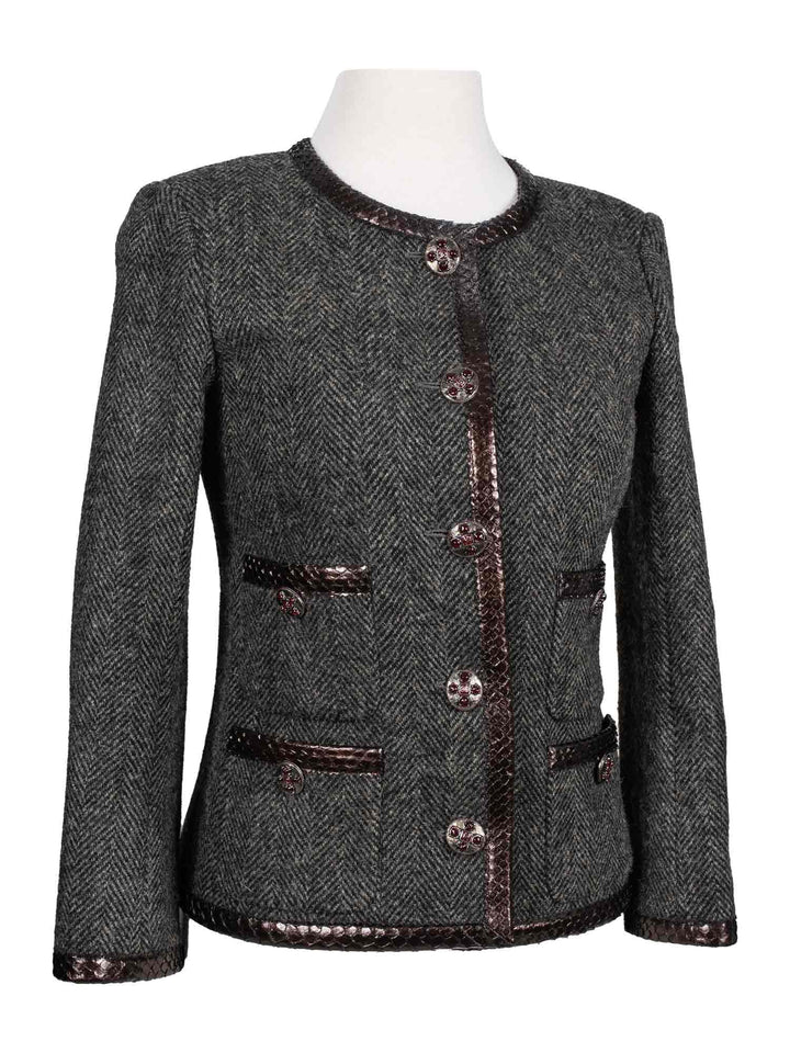 Top Quality Chanel CC Logo Gripoix Tweed Fringe Fitted Jacket Green
