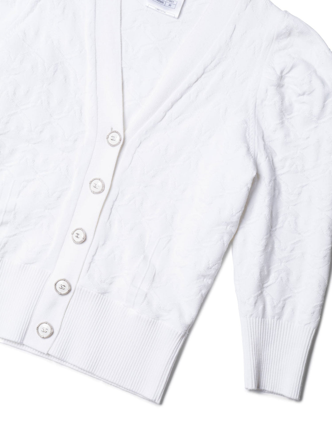 Top Quality Chanel CC Logo Knit Button Down Cardigan White