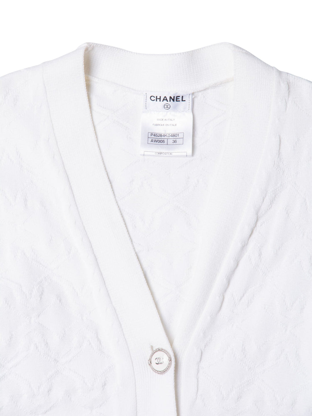 Top Quality Chanel CC Logo Knit Button Down Cardigan White