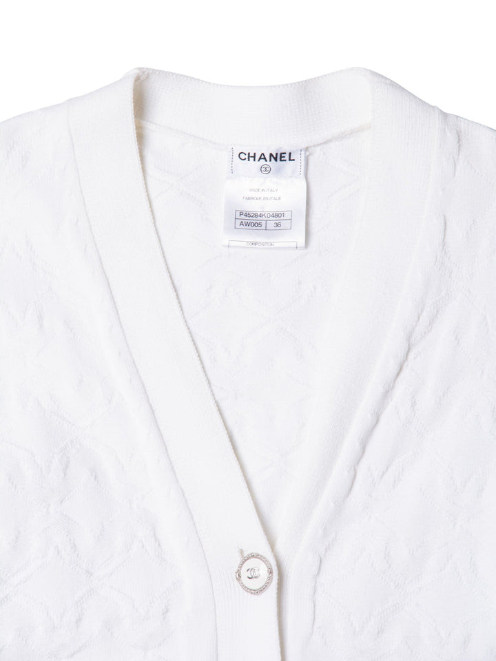 Top Quality Chanel CC Logo Knit Button Down Cardigan White